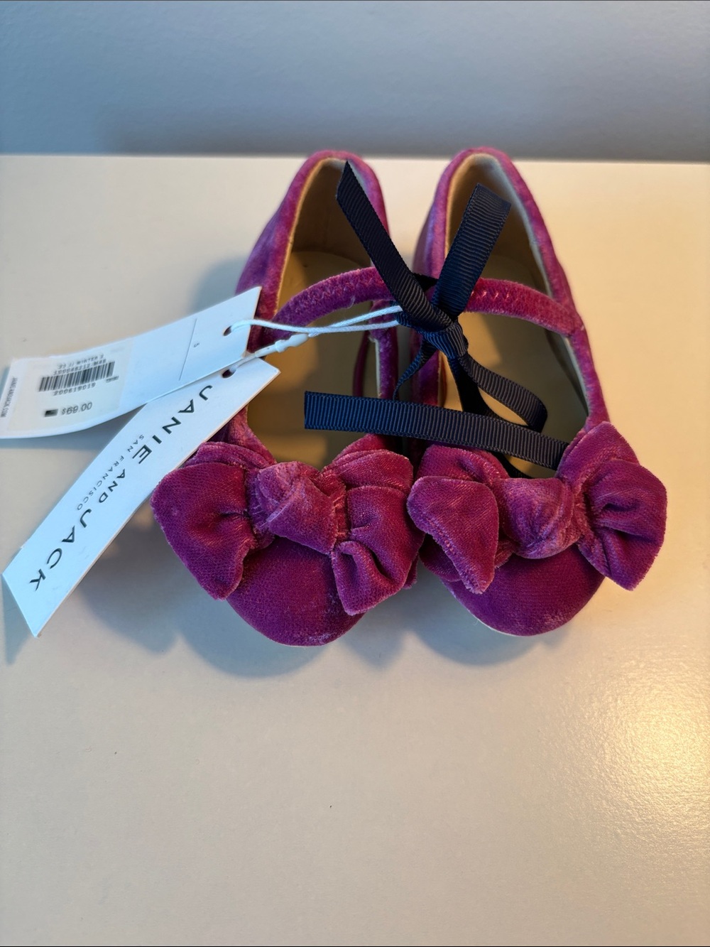 Janie and Jack Girls' Magenta Velvet Bow Mary Janes